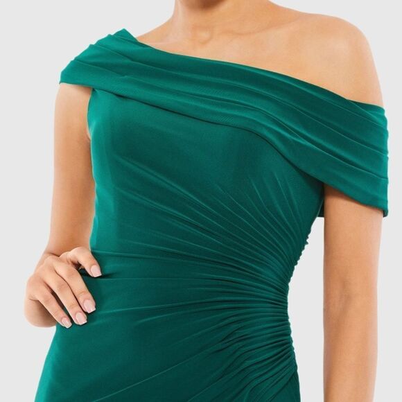 MAC DUGGAL 26484 Womens Green Ruched Off-The-Shoulder Midi Dress - Picture 3 of 14